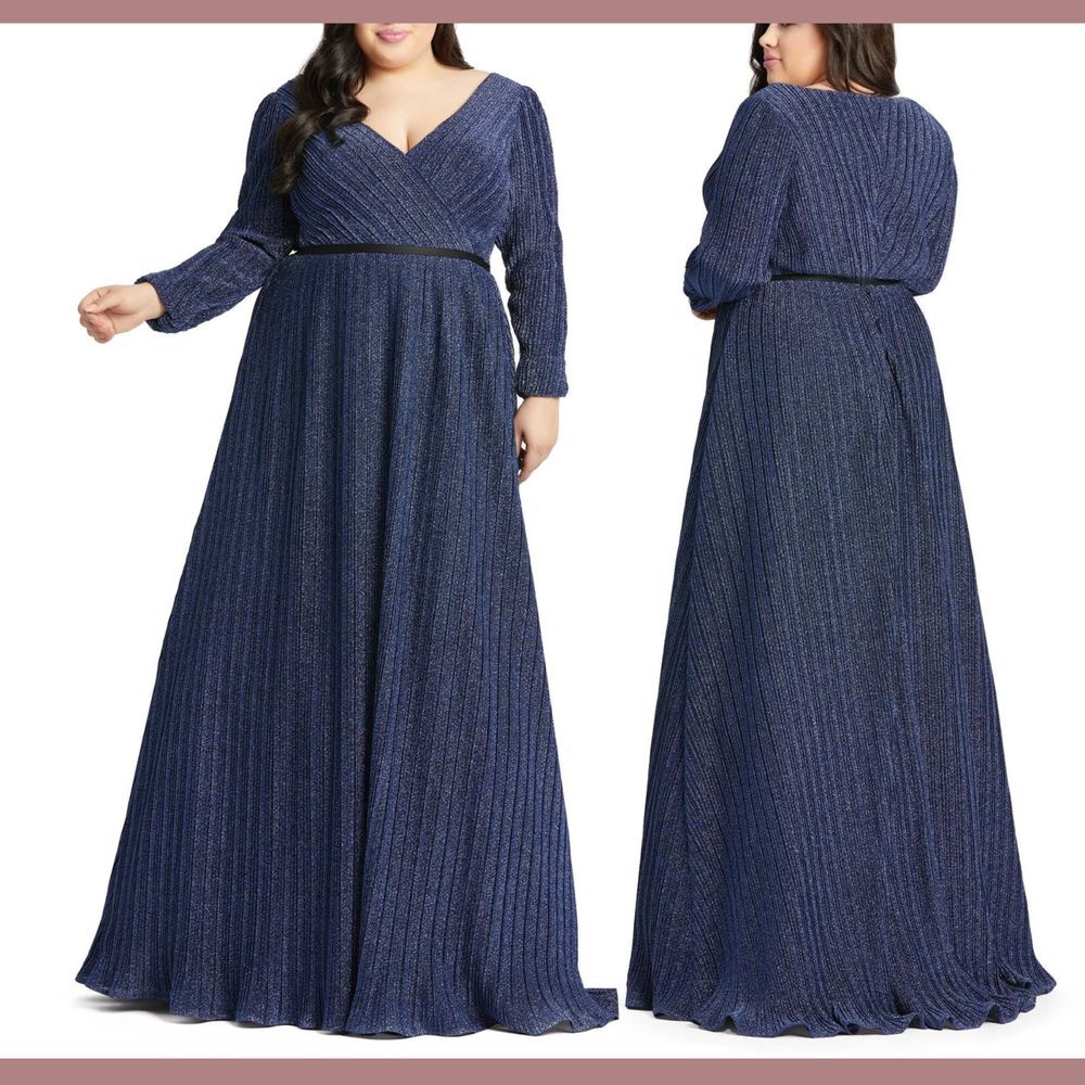 NEW Mac Duggal [ PLUS 24W ] Shimmering V Neck Gown 48892‎ Sapphire Blue S1161